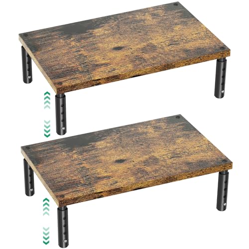OPNICE Adjustable Monitor Stand Riser for Desk, Computer & Laptop Stand, Desk Organizers and Accessories, Office Desk Accessories & Workspace Organizer for Home Office, Brown Wood 2-Pack - color: Brown Wood 2-Pack