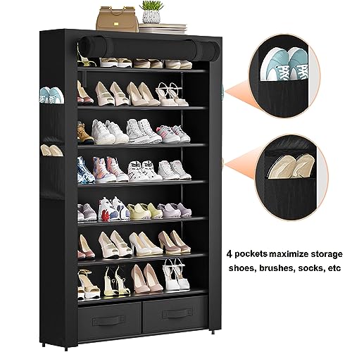 OYREL Tall Shoe Rack Dustproof Cabinet Large Capacity 8 Tier Shoe Organizer,32-40 Pairs of Shoes - size: 8Tier with 2bins Black