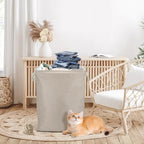 Collapsible Linen Look Fabric large Storage & Laundry Hamper with Drawstring - Durable Laundry Basket Laundry Bag Foldable Space Saving Basket Toy Basket, Dust Proof & Stackable, Beige