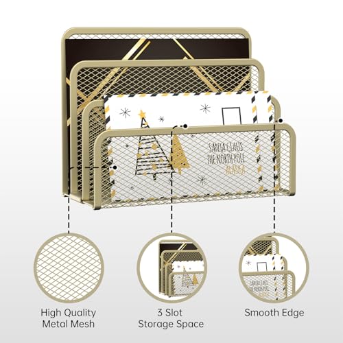 SUPEASY Mail Organizer for Desk, Mesh Metal Mail Holder Countertop with 3-Slot, Letter Sorter File Holder, Office Envelope Organizer for Mails (Yellow) - color: Yellow
