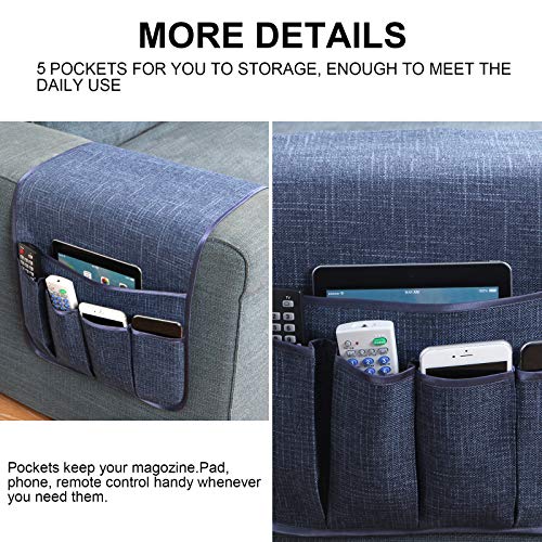 Sofa Armrest Organizer Non-Slip Remote Control Holders for Recliner Couch Chair Armchair Caddy with 5 Pockets for Table,Cell Phone,Ipad,Magazines,Books (Navyblue, 13 x 35 Inch) - color: Navyblue, size: 13 x 35 Inch