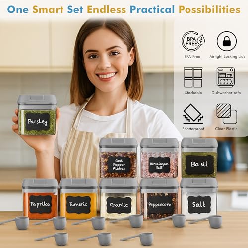 Shazo 9 PC Airtight Food Storage Containers - BPA Free Clear Plastic Snack & Spice Containers with Easy Lock Lids - Kitchen and Pantry Organization for Herbs, Coffee, Tea - 0.5L / 2.1 Cups - color: Gray - 9 Pc, size: 9 Pc - 0.5 Liter