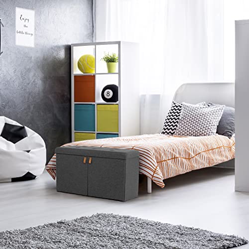 Seville Classics Cushioned Fabric Ottoman Hidden Storage Chest Footrest Chair, Padded Seat for Bedroom, Dorm, Loft, Living Room, Entryway, Hallway, Modern Gray, 33" Shoe Bench w/ Door - color: Modern Gray, size: 16.5"D x 33"W x 20"H