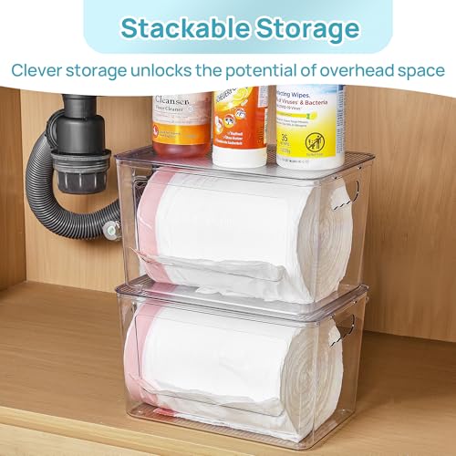 Vtopmart 2 Pack Trash Bag Holder, Stackable Garbage Bag Dispenser for 13/30/33 Gallon Bags, Clear Organizer Bins for Under Kitchen Sink, Laundry Room Organization and Storage - size: 2 Pack