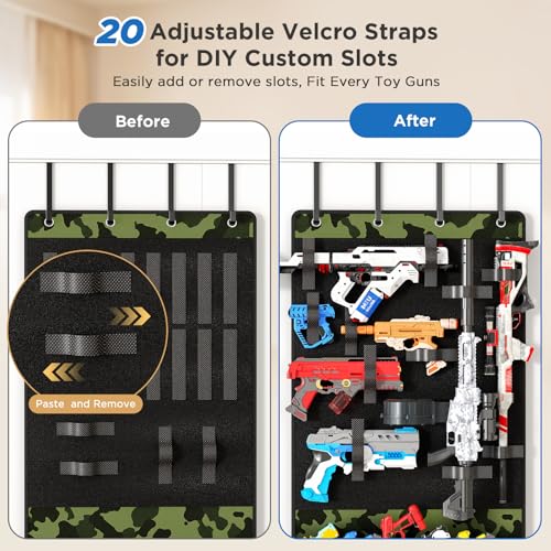Mefirt Over the Door Organizer for Toy Guns, Toy Gun Storage Organizer with Pockets and Slots for Kids Foam Blasters, Darts, Goggles, Over Door Toy Storage Hanger for Kids Rooms, Game Rooms, Green - color: Green