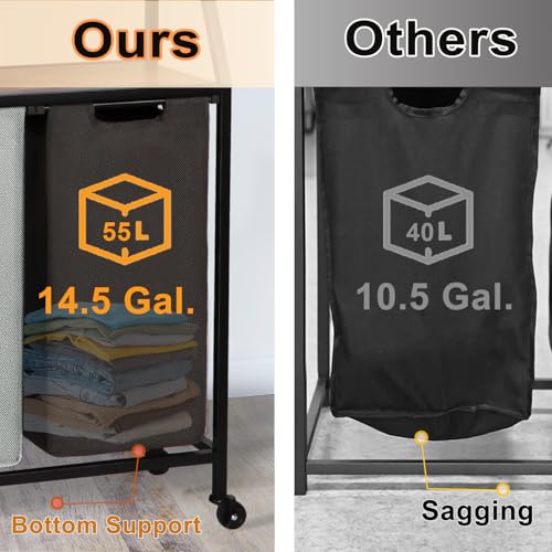 Timberer Laundry Hamper, Laundry Sorter 4 Section, Rolling Laundry Basket with Wheels, 2 Shelves, 4 × 14.5 Gal, Pull-Out and Removable Oxford Fabric Bags, for Laundry Room, 4 Colors - color: Multicolored, size: 4 Bags (54.3"L x 12.9"W x 41.7"H)
