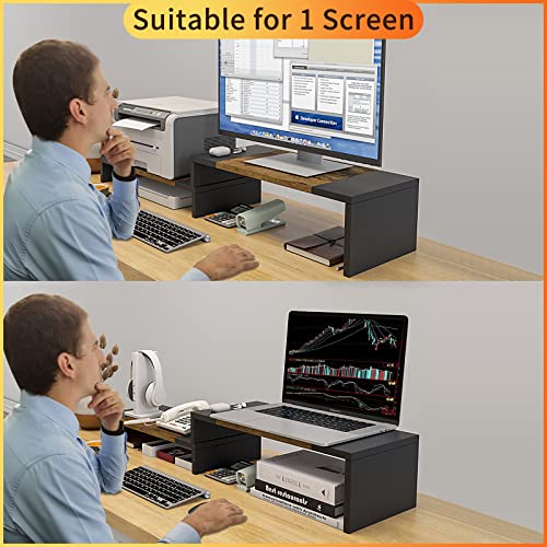 WESTREE Dual Monitor Stand - Riser 2 Shelf Computer with Adjustable Length and Angle, Stands for Monitors, Desktop Organizer PC, Computer, Laptop - color: Rustic Brown