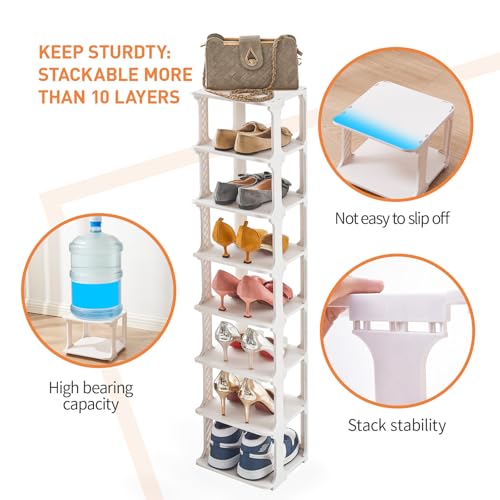 5 Tiers Shoe Rack Organizer for Closet Shoe Holder Storage Narrow Plastic Vertical, Free Standing Shoe Rack Shelf for Entryway Stackable Stability DIY, Beige - color: Beige