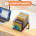 Piskyet Wooden Desk File Organizer, 7-Section Vertical File Folder Holder Stand,Metal Mail Paper Chromebook Organizer for Teacher Desk Office Classroom Desktop Organization（Inclined） - size: 7-Section Inclined