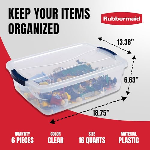 Rubbermaid Cleverstore 17 Qt Clear Storage Bins with Lids, 6-Pack, Stackable, BPA-Free, Made in USA - size: 17 Qt – 6 Pack