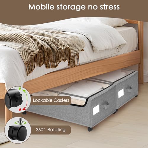 Under Bed Storage with Wheels, 2-Pack Under the Bed Storage Containers with Clear Lids & Label, Underbed Storage Bins, XXXL 85L 11 inches Rolling Metal Drawer for Clothes, Shoes, Toys, Books - Gray - color: grey, size: 11 inch-height