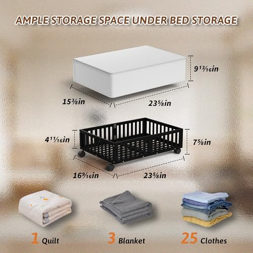 Bamboo Under Bed Storage Containers with Wheels, Rolling Under the Bed Shoe Storage Bins, Wood Stackable Underbed Drawers with Bag Organizer for Bedroom Closet Clothing Sweater Under Crib Toy Black - color: Black, size: 1 PCS (23.62"×16.54")