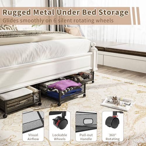 47.2'' Long Under Bed Storage on Wheels, 57.6L Large Capacity Rolling Under the Bed Storage Containers, Tool-Free Assembly Foldable Underbed Shoes Clothes Toy Drawers - size: 1 Pack (47.2×15.7")
