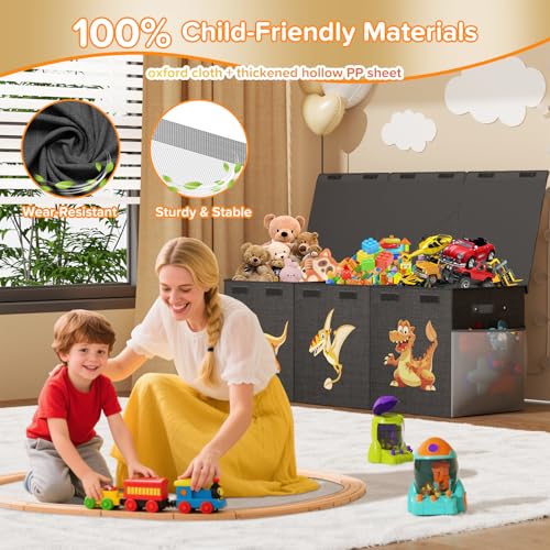 Extra Large Toy Box Chest, Collapsible Sturdy Toy Storage Organizer Boxes Bins Baskets Dinosaur Kids Toy Chest Bin with Lids for Boys Girls Living Room Playroom Bedroom Nursery 41"x14"x16" Black - color: Black－3