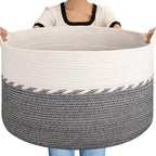 OIAHOMY 125L Extra Large Blanket Basket, 25" x 16", Jumbo Laundry Hamper, Cotton Rope Basket with Handles,Baby Toy Storage Bins,Black - color: Black, size: 25" x 25" x 16"
