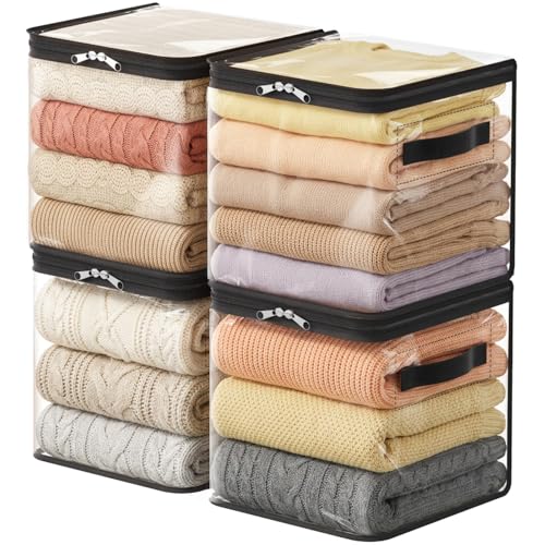 Lifewit 4 Pack Clear Clothes Storage Bags, Sweater Storage with Zipper, 18L Vinyl Foldable Moving Bags, Storage Container for Blankets Bed Sheet Sweater Yarns - size: 18L
