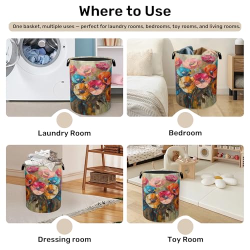 Modern Floral Oil Painting Laundry Basket - Heavy Duty 60L Dirty Clothes Organizer, Water Resistant Foldable Hamper for Men Women - color: Modern Floral Oil Painting