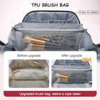 BOYATU Travel Makeup Bags Cosmetic Organizer Bag: 3-Set Large Capacity Make up Bag - PU Leather Toiletry Bags for Women - Wide Open Portable Pouch with Divider & Handle (02-Dark Red) - color: 02-Dark Red