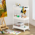Ronlap 3 Tier Slim Rolling Storage Cart with Wheels Plastic Utility Cart Organizer for Snack Craft Art Postpartum Baby Diaper Nail Makeup in Bathroom Laundry Room Kitchen Bedside Narrow Space, White - color: White