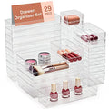 SMARTAKE 29-Piece Drawer Organizer with Non-Slip Silicone Pads, 4-Size Desk Drawer Organizer Trays Storage Tray for Makeup, Jewelries, Utensils in Bedroom Dresser, Office and Kitchen (Clear) - size: X Large