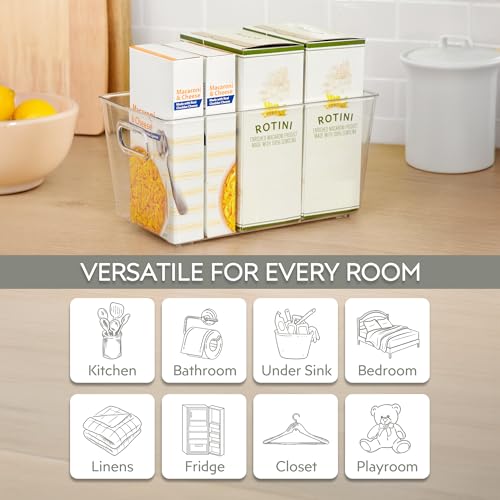 Set of 4 Clear Plastic Storage Bins With Handles, Containers To Organize Pantry, Fridge, Cabinet, Kitchen, Countertop, Closet, Cupboard, Home Organization and Storage - style: 4 pack