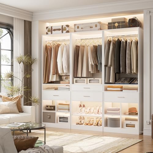Unikito 50" W x 80" H Closet Organizer System, Modular Storage Tower with 2 Hanging Rods, 3 Wooden Drawers, Adjustable Shoe Rack & 4 Cubby Storage for Bedroom, Mudroom, Entryway White - color: White, size: 50 Inch