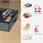 Onlyeasy Under Bed Shoe Storage Organizer with Sturdy Handles and Clear Window 1 Pack Fits 12 Pairs, Premium Foldable Underbed Shoes Container Box for Closet, Linen-like Black, MXAUBSB1P - color: Linen-like Black 1 Shoes (12 Cells)