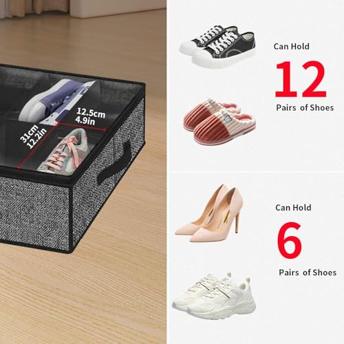 Onlyeasy Sturdy Under Bed Shoe Storage Organizer, Set of 2, Fit 12 to 24 Pairs, Underbed Shoes Closet Storage Solution with Clear Window, Breathable, L29.3 x W23.6 x H5.9, Linen-like Black, MXAUBSB2P - color: 2 Shoes (12+12 Cells) Linen-like Black