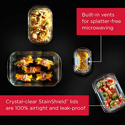 Rubbermaid Brilliance Glass Food Storage Containers, 8 Cup, Set of 2, BPA-Free, Leak-Proof, Clear - size: 8 cups (4-Piece)