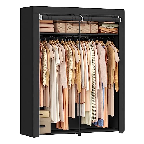 SONGMICS Closet Wardrobe, Portable Closet for Bedroom, Clothes Rail with Non-Woven Fabric Cover, Clothes Storage Organizer, 55.1 x 16.9 x 68.5 Inches, Black URYG02BK - color: Black