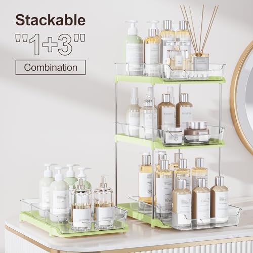 Delamu 2-Tier Multi-Purpose Bathroom Under Sink Organizers and Storage, Stackable Kitchen Pantry Organization, Pull Out Medicine Cabinet Organizer with Movable Dividers, Green, 2 Pack - color: Green, size: 2 Pack