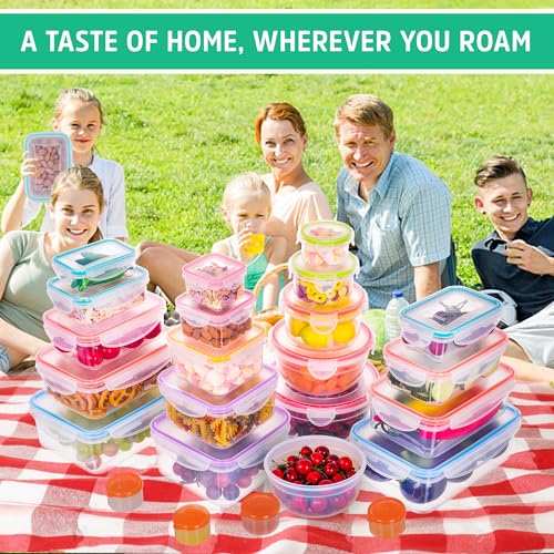 RockBerry 46 PCS Food Storage Containers with Lids Airtight- Plastic Container for Pantry Kitchen Organization-Microwave Dishwasher,Freezer Safe 100% Leak Proof (23 Stackable Boxes-23 Lids) - color: 46Pcs