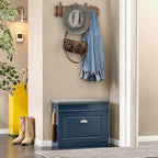 Haotian Small Shoe Storage Bench, Narrow Shoe Cabinet Entryway with 1 Flip-Drawer and Seat Cushion, Mini Shoe Rack Hallway Entrance Mudroom, Navy Blue FSR82-K-B - color: Navy, size: 1 Drawer:24x9.4x20"