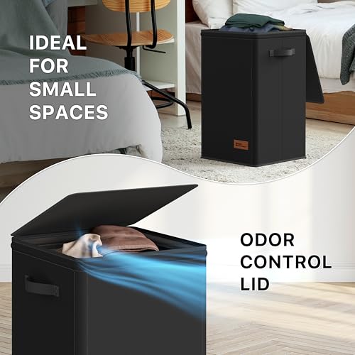 Simple Houseware Foldable Laundry Hamper Basket with Lid and Removable Bag, Black - color: Black