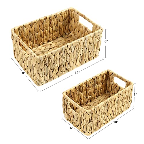 HOONEX Water Hyacinth Storage Baskets, Wicker Baskets for Storage, Hand Woven Baskets with Carry Handles, Set of 2, Natural - color: Natural (Water Hyacinth), size: 12 x 8 x 6 inches