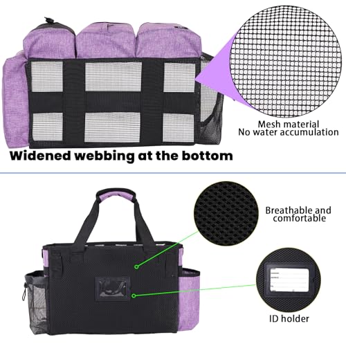 Large Cleaning Caddy Bag Built-in Sturdy Support Board, Cleaning Organizer with Detachable Divider, Cleaning Supply Tote with Adjustable Shoulder Strap&Waist Belt for Cleaners & Housekeeper - color: Purple