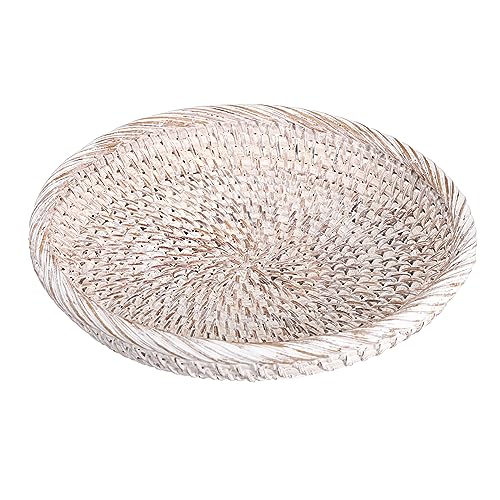 Hipiwe Small Key Basket Bowl for Entryway 7.6" Round Woven Wicker Basket Fruit Serving Tray Woven Basket Wall Decor Rattan Organizer Basket for Keys, Wallet,Whitewash - color: Whitewash, size: X-Small, 7.6"