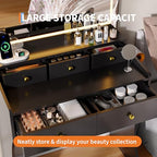 Garvee 31.5-Inch Wide Vanity with Chair, Womens Vanity with Stool, LED Mirror, Hairdryer Holder, Power Outlet, 3 Lighting Color Adjustable - color: Black Vanity With Chair
