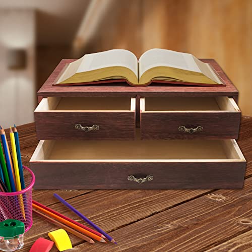 Wood Desktop Organizer Wooden Storage Cabinet with 3 Drawers Tabletop Counter Jewelry Storage Small Organization Box for Home Office Supplies (13 * 9 * 6in)