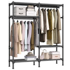 SONGMICS Heavy Duty Clothes Rack, 65 Inch Freestanding Portable Wardrobe with Hanging Rails and Shelves, Total Load 242 lb, Easy Assembly, for Cloakroom, Bedroom, Black URDR201B02 - size: 65"L x 17.7"W x 74.8"H