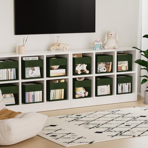 DIMJ Storage Cubes, Cube Storage Bin, 6 Pack Foldable Baskets with Window, Closet Storage Bins with Handle, 11x 11 inch Storage Cubes for Clothes, Toys, Books (Green) - color: Green, size: 10.6 Inch.- 6 Pack