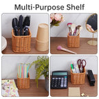 NiHome Remote Caddy, Bedside Remote Control Holder, Synthetic Rattan Organizer for TV Remotes, Makeup Brushes & Office Supplies, Stylish Remote Holder for Table, Living Room, Bedroom & Office