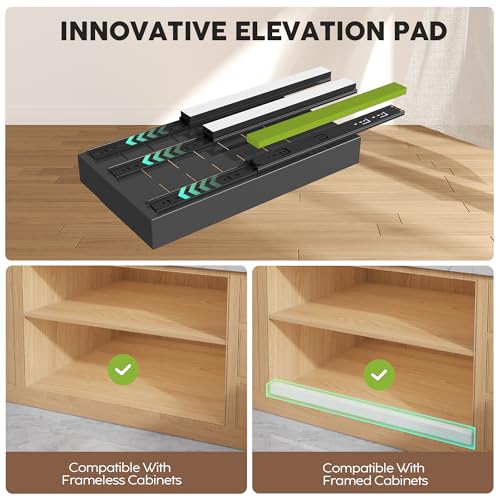 Seinloes 2 Pack Pull Out Cabinet Organizers 21" Deep With Raising Pad for Framed Cabinets, Expandable Width (9"-14") Slide Out Drawers Upgrade 3 Slide Rails, Roll Out Shelves Adhesive, Black - color: Black, size: 9"-14"Wide x 21"Deep(2 Pack)