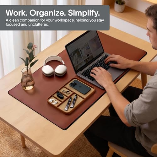 Nordik Leather Valet Tray - Sand Brown - 11.8x7.9 Inch Large Vegan Leather Tray - Stylish Nightstand Organizer for Men - Modern Bedside Caddy - EDC Catchall for Key Watch Wallet Jewellery - color: Sand Brown, size: 11.8in x 7.9in