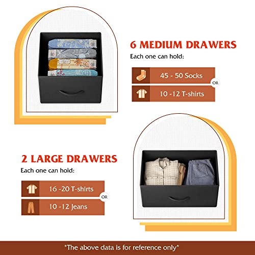 WLIVE 8 Drawer Dresser for Bedroom, Fabric Black Dresser with Large Storage Drawer Unit for Entryway, Chest of Drawers for Living Room - color: Charcoal Black, style: Large 8 Drawers