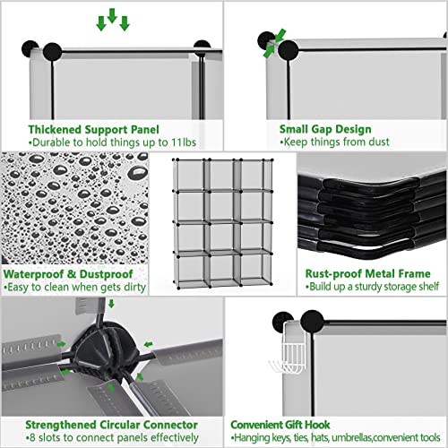 C&AHOME Cube Storage Organizer, 12-Cube Shelves Units, Closet Cabinet, DIY Plastic Modular Book Shelf, Ideal for Bedroom, Living Room, Office, 36.6" L x 12.4" W x 48.4" H Grey UPCS12G - color: Grey
