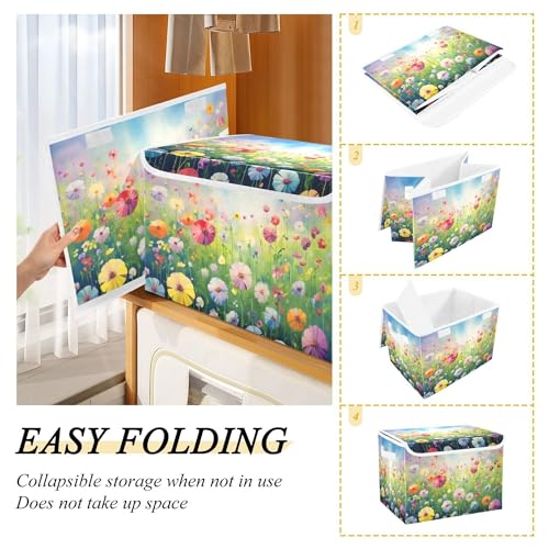 xigua Colorful Flowers Storage Bins with Lids and Carrying Handle,Foldable Storage Boxes Organizer Containers Baskets Cube with Cover for Home Bedroom Closet Office - color: Colorful Flowers