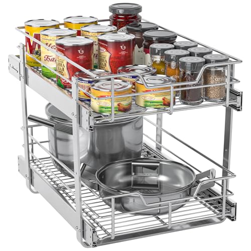 ZOINLIY Pull Out Cabinet Organizer, Versatile Slide Out Kitchen Organizers and Storage,Heavy Duty Drawer Cupboard Storage Basket, Smooth Sliding, Chrome Finish (2-Tiers-17¾''W×22“D) - size: 2-Tiers 17¾''W×22“D