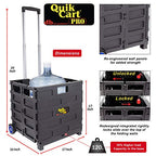 dbest products Quik Cart Pro Wheeled Rolling Crate Teacher Utility with seat Heavy Duty Collapsible Basket with Handle, Blue - color: Blue, style: Pro