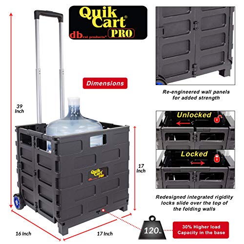 dbest products Quik Cart Pro Wheeled Rolling Crate Teacher Utility with seat Heavy Duty Collapsible Basket with Handle, Blue - color: Blue, style: Pro